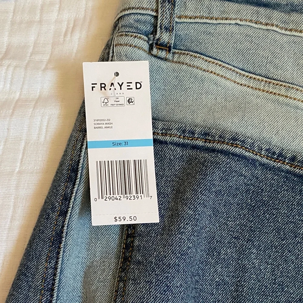 FRAYED Two-Tone Light Blue and Dark Blue Relaxed Barrel  Jeans 99% Cotton